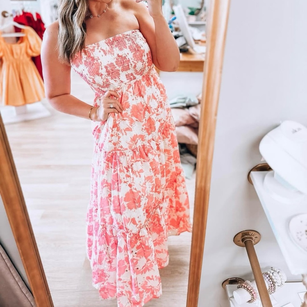 Floral Pink and Cream Maxi Dress